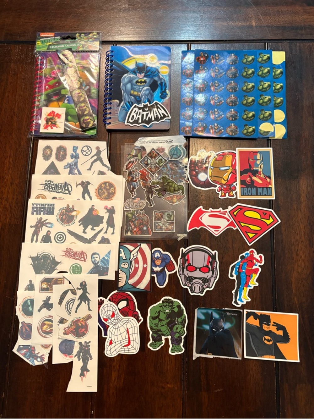 Superhero Notebook, Sticker & Tattoo Lot Batman, Iron Man, Superman, etc